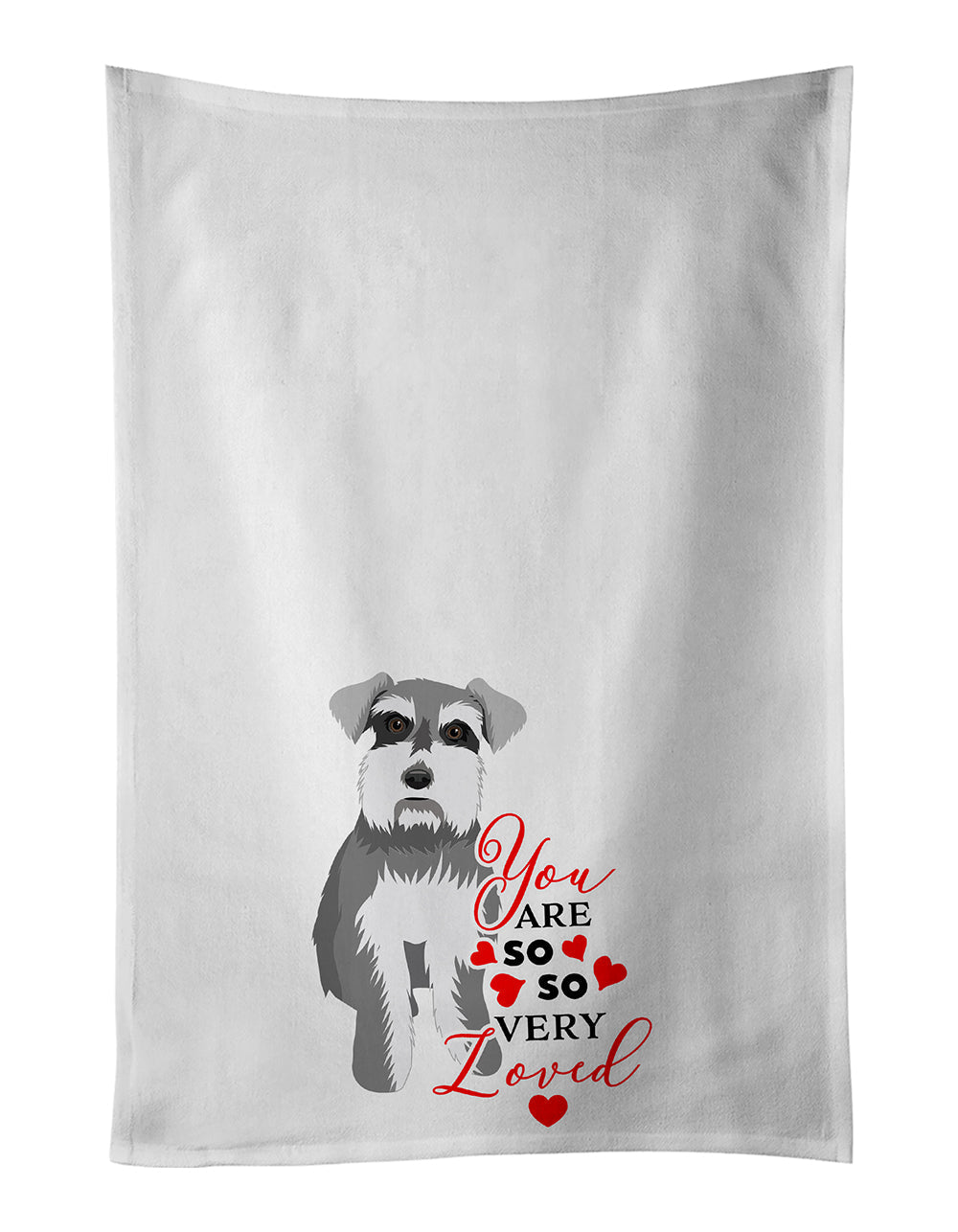 Schnauzer Salt and Pepper #1 so Loved Kitchen Towel Set of 2 White Dish Towels Decorative Bathroom Hand towel for Hand, Face, Hair, Yoga, Tea, Dishcloth, 19 X 28", White