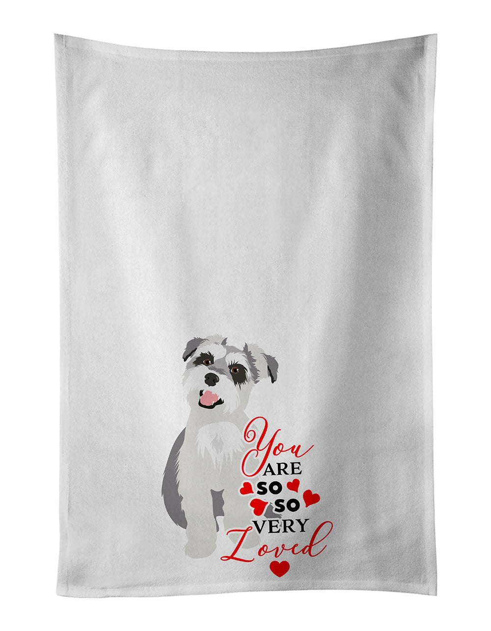Schnauzer Salt and Pepper #2 so Loved Kitchen Towel Set of 2 White Dish Towels Decorative Bathroom Hand towel for Hand, Face, Hair, Yoga, Tea, Dishcloth, 19 X 28", White