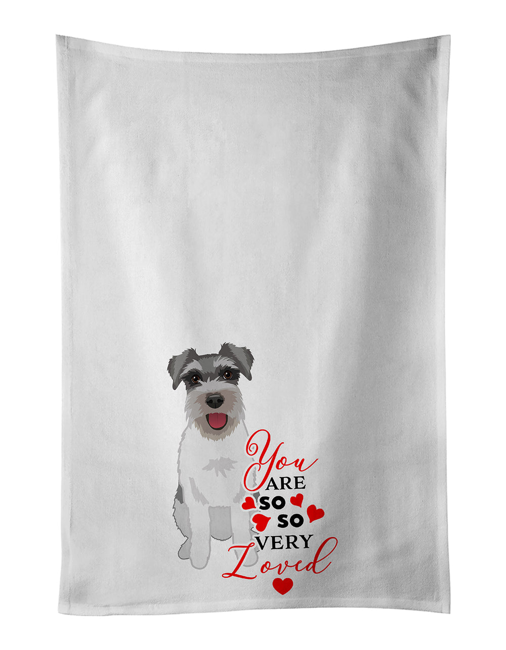 Schnauzer Salt and Pepper #3 so Loved Kitchen Towel Set of 2 White Dish Towels Decorative Bathroom Hand towel for Hand, Face, Hair, Yoga, Tea, Dishcloth, 19 X 28", White