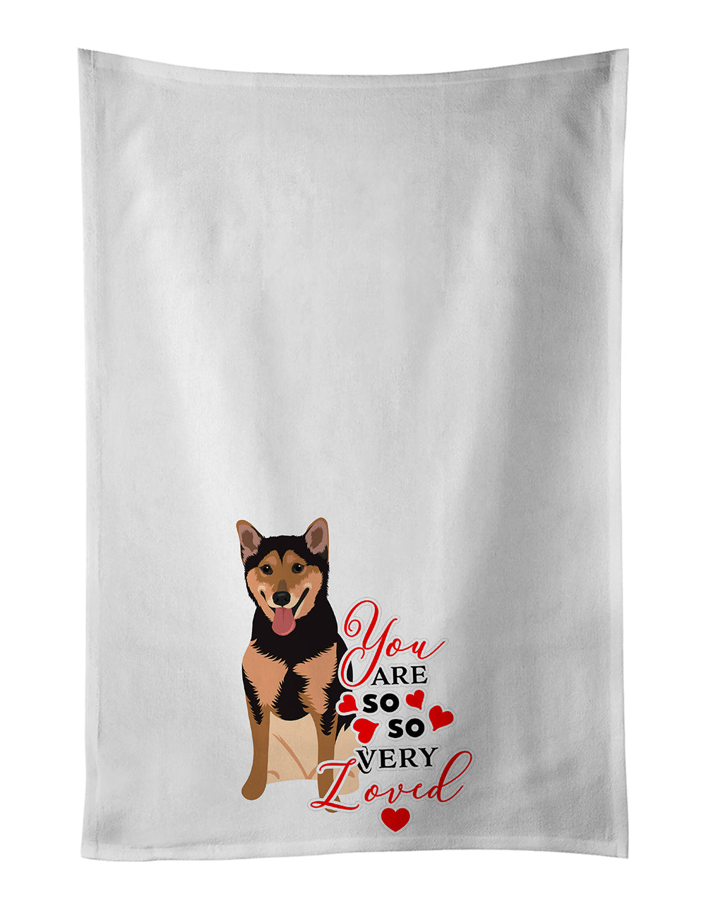 Shiba Inu Black and Tan so Loved Kitchen Towel Set of 2 White Dish Towels Decorative Bathroom Hand towel for Hand, Face, Hair, Yoga, Tea, Dishcloth, 19 X 28", White