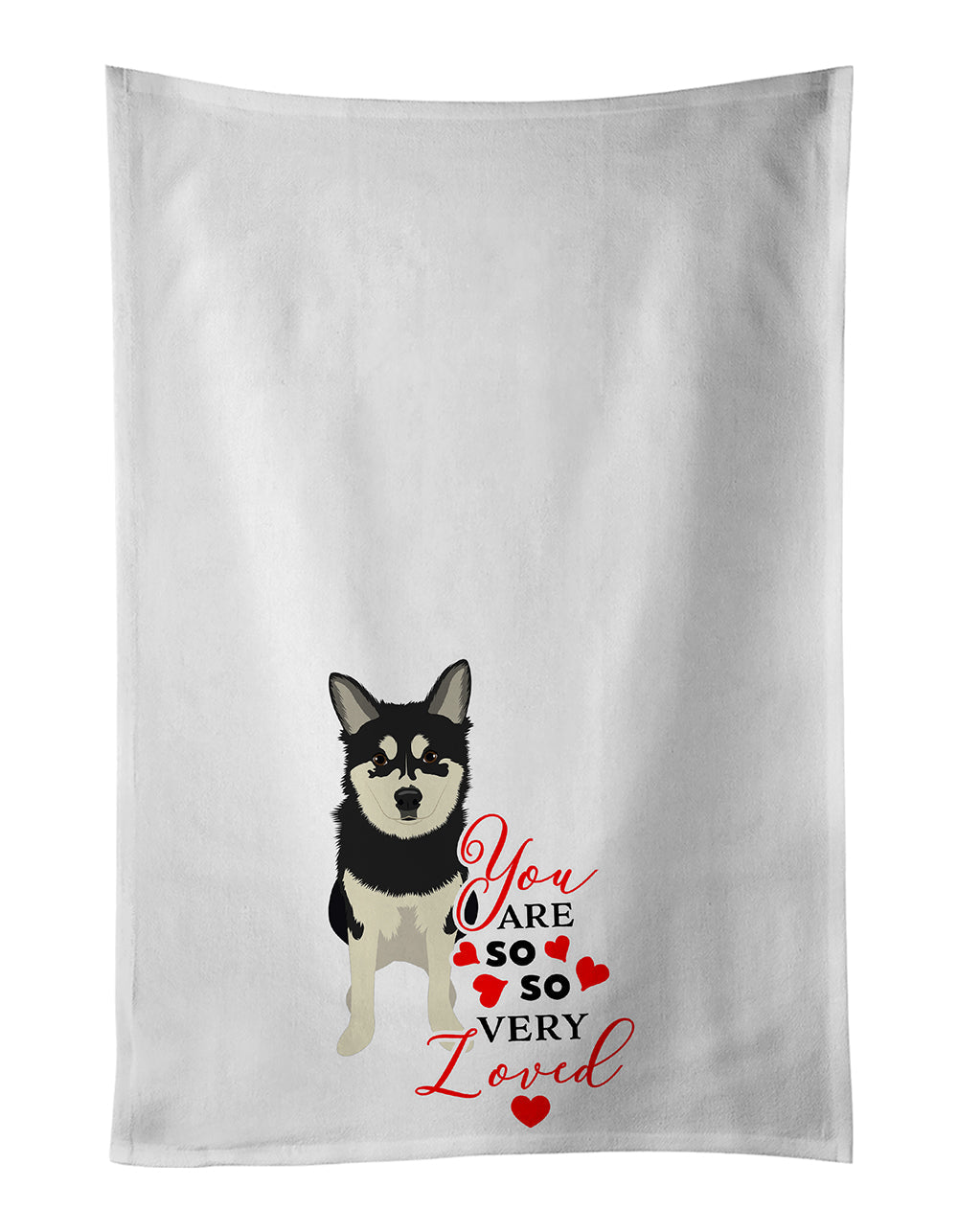 Shiba Inu Husky Mix so Loved Kitchen Towel Set of 2 White Dish Towels Decorative Bathroom Hand towel for Hand, Face, Hair, Yoga, Tea, Dishcloth, 19 X 28", White