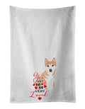 Shiba Inu Red #2 so Loved Kitchen Towel Set of 2 White Dish Towels Decorative Bathroom Hand towel for Hand, Face, Hair, Yoga, Tea, Dishcloth, 19 X 28", White