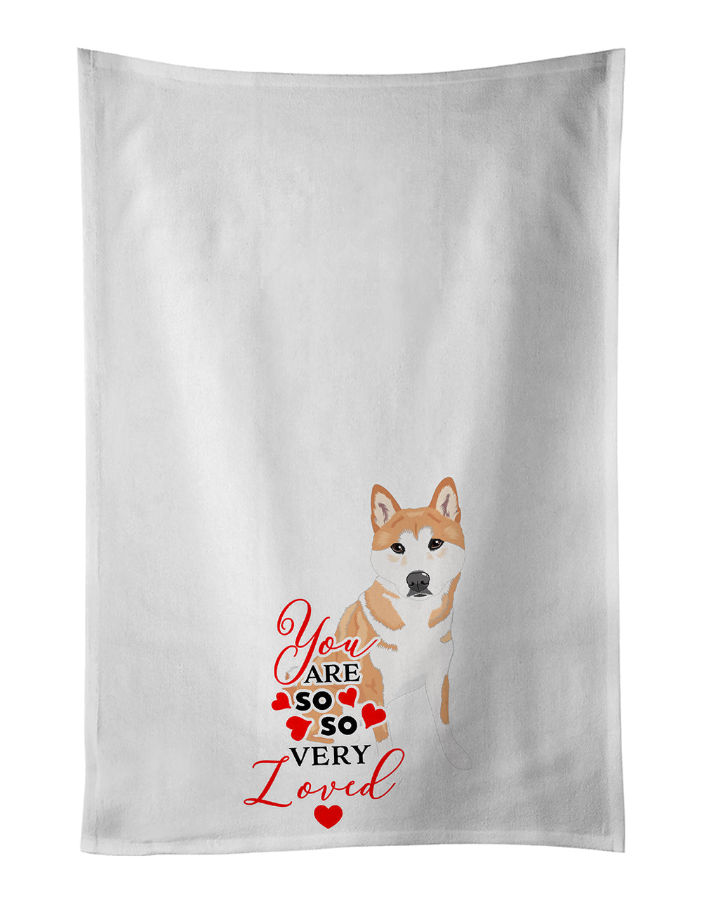 Shiba Inu Red #2 so Loved Kitchen Towel Set of 2 White Dish Towels Decorative Bathroom Hand towel for Hand, Face, Hair, Yoga, Tea, Dishcloth, 19 X 28", White