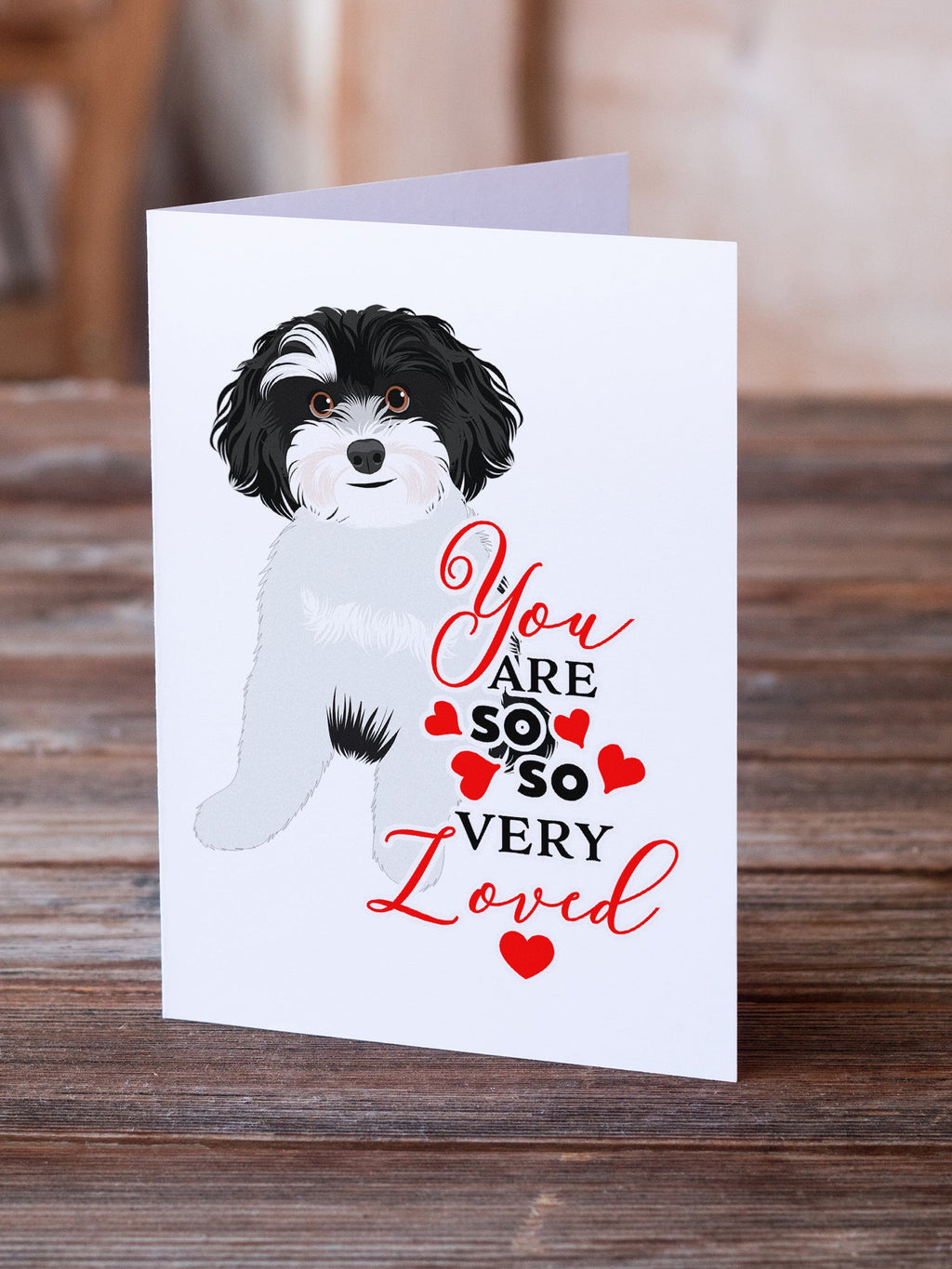 Shih-Tzu Black and White #1 so Loved Greeting Cards Pack of 8 Blank Cards with Envelopes Whimsical A7 Size 5x7