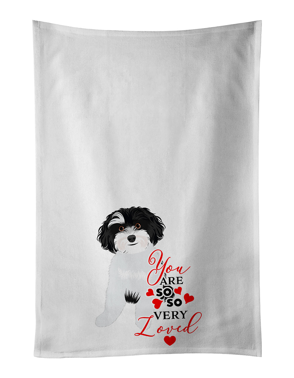 Shih-Tzu Black and White #1 so Loved Kitchen Towel Set of 2 White Dish Towels Decorative Bathroom Hand towel for Hand, Face, Hair, Yoga, Tea, Dishcloth, 19 X 28", White