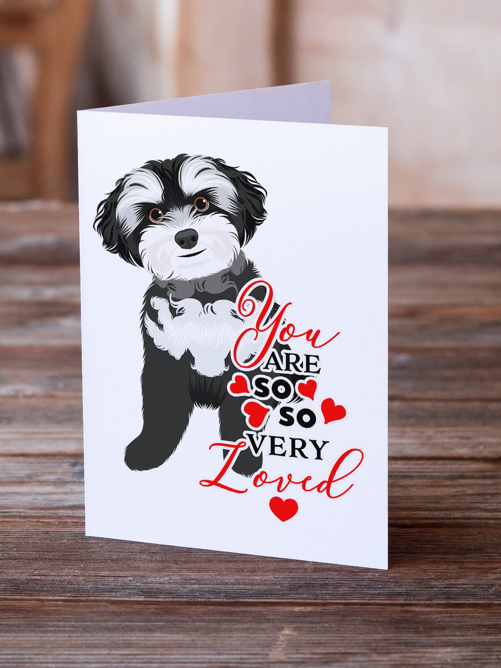 Shih-Tzu Black and White #2 so Loved Greeting Cards Pack of 8 Blank Cards with Envelopes Whimsical A7 Size 5x7