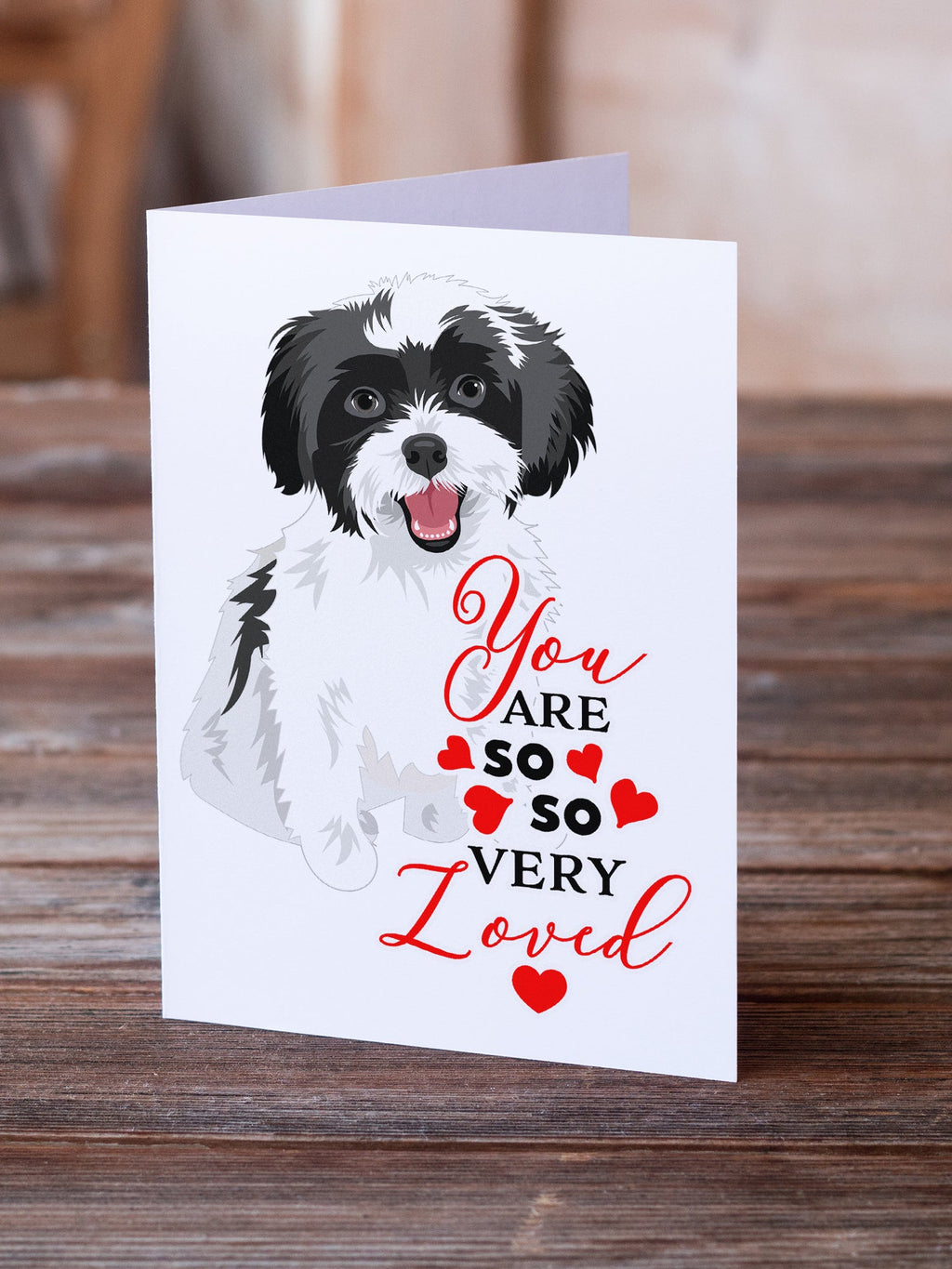Shih-Tzu Black and White #3 so Loved Greeting Cards Pack of 8 Blank Cards with Envelopes Whimsical A7 Size 5x7