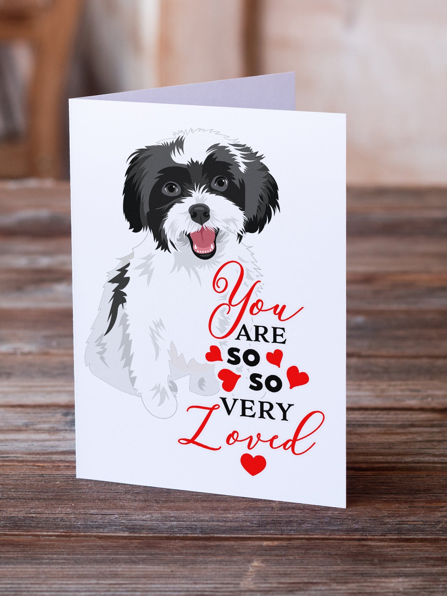 Shih-Tzu Black and White #3 so Loved Greeting Cards Pack of 8 Blank Cards with Envelopes Whimsical A7 Size 5x7