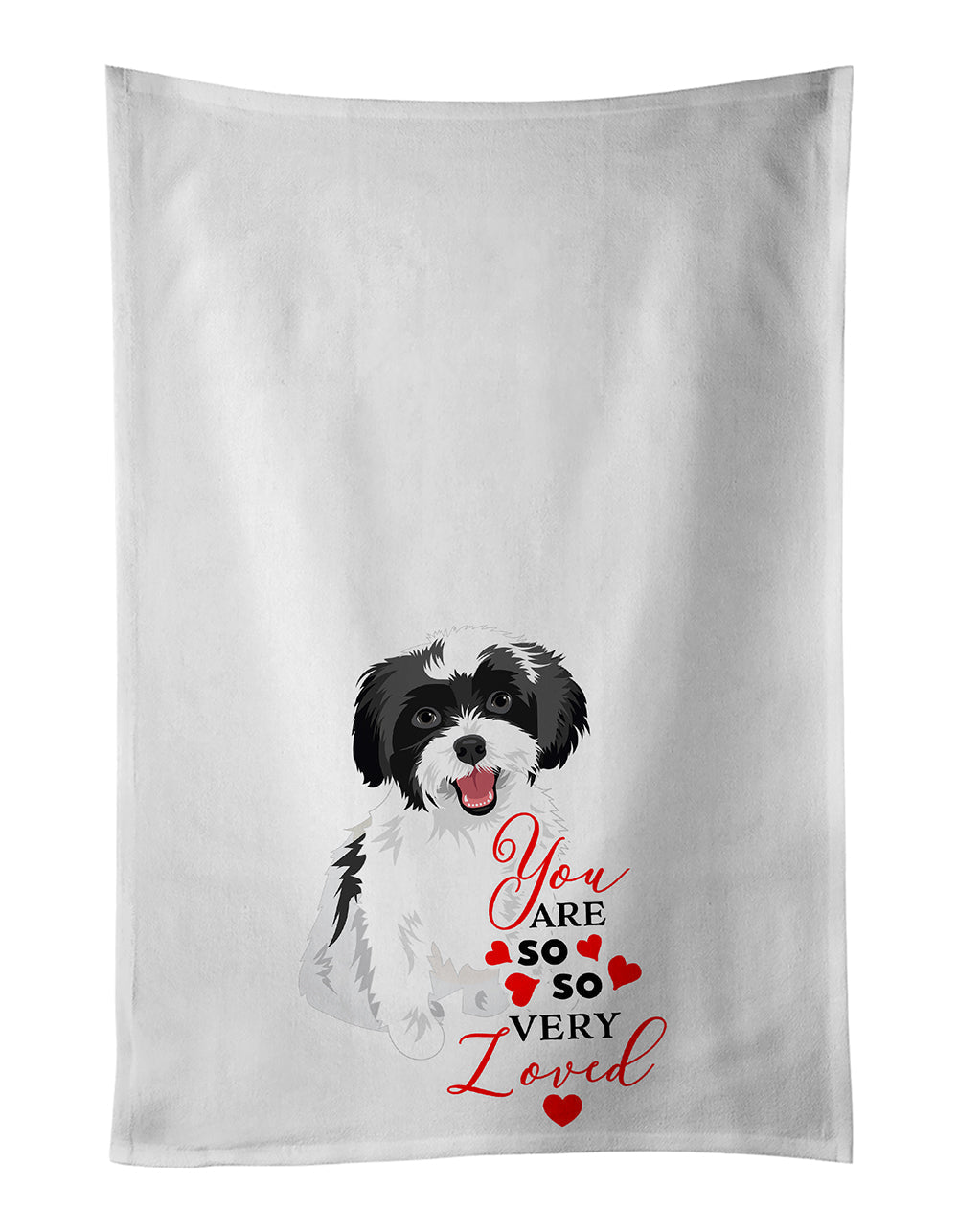 Shih-Tzu Black and White #3 so Loved Kitchen Towel Set of 2 White Dish Towels Decorative Bathroom Hand towel for Hand, Face, Hair, Yoga, Tea, Dishcloth, 19 X 28", White