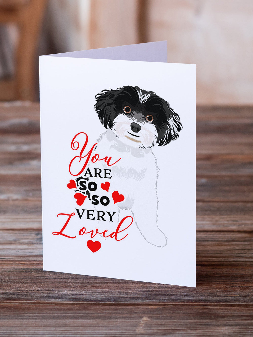 Shih-Tzu Black and White #4 so Loved Greeting Cards Pack of 8 Blank Cards with Envelopes Whimsical A7 Size 5x7