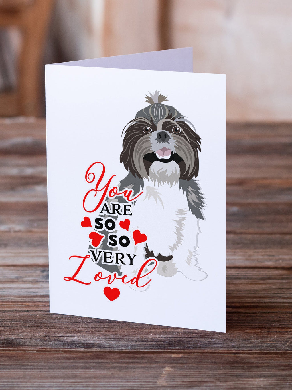 Shih-Tzu Silver and White #2 so Loved Greeting Cards Pack of 8 Blank Cards with Envelopes Whimsical A7 Size 5x7