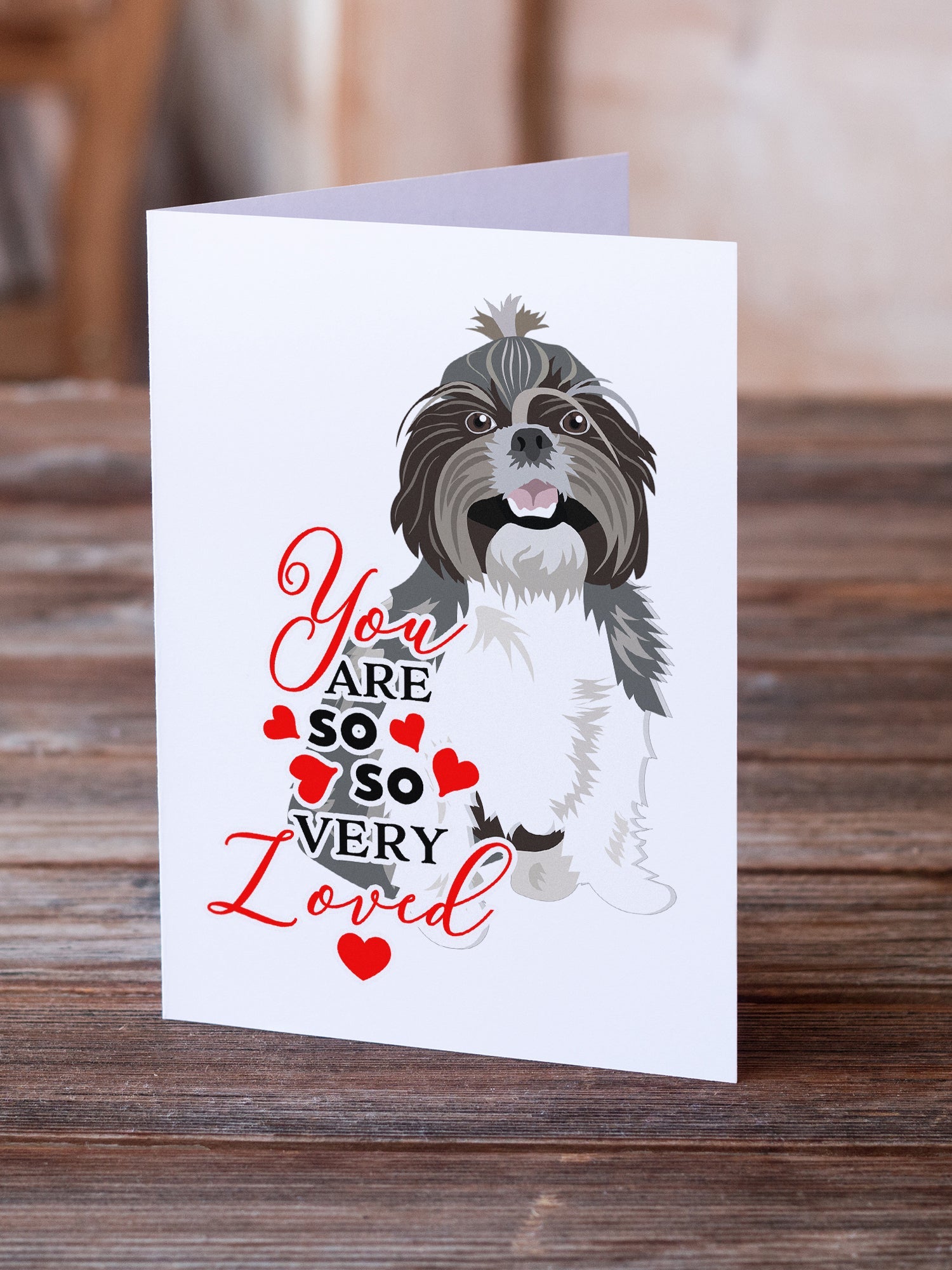 Shih-Tzu Silver and White #2 so Loved Greeting Cards Pack of 8 Blank Cards with Envelopes Whimsical A7 Size 5x7