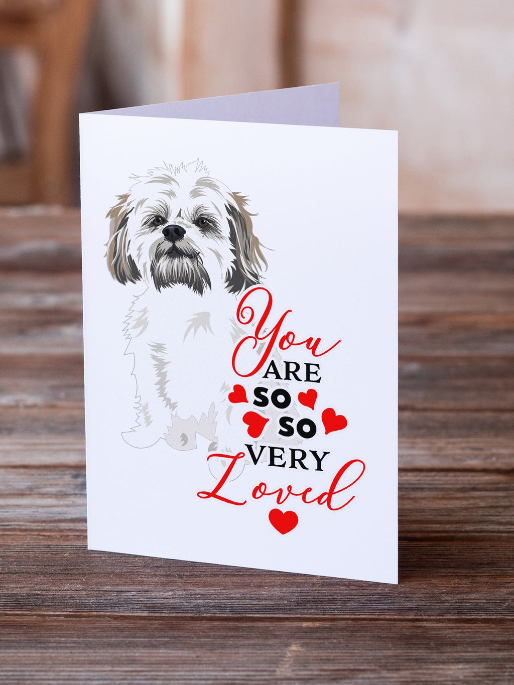Shih-Tzu Silver Gold and White #1 so Loved Greeting Cards Pack of 8 Blank Cards with Envelopes Whimsical A7 Size 5x7