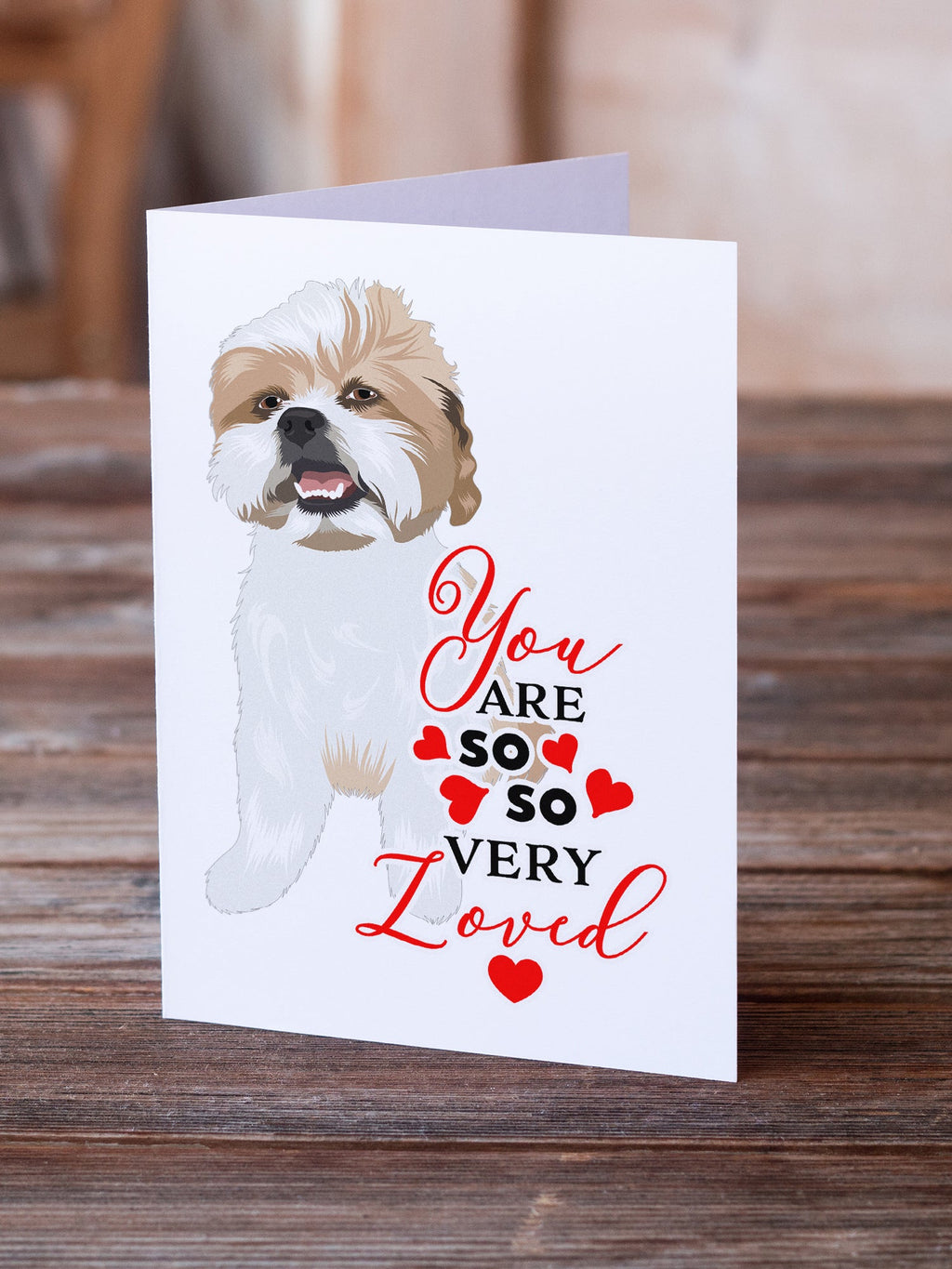 Shih-Tzu Silver Gold and White #2 so Loved Greeting Cards Pack of 8 Blank Cards with Envelopes Whimsical A7 Size 5x7