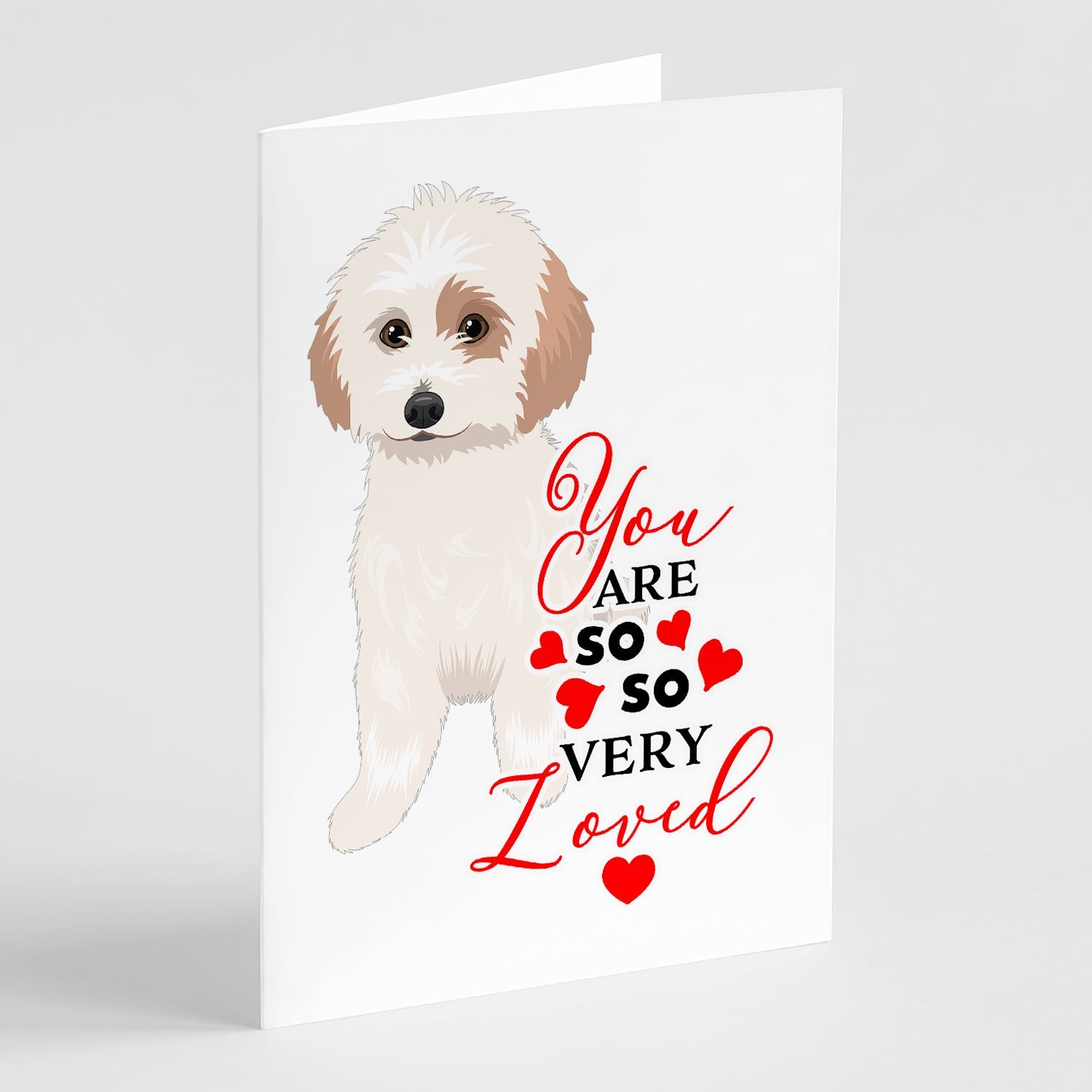 Shih-Tzu White and Red so Loved Greeting Cards Pack of 8 Blank Cards with Envelopes Whimsical A7 Size 5x7