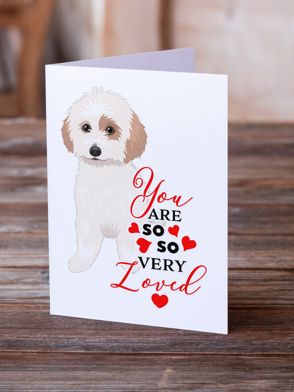 Shih-Tzu White and Red so Loved Greeting Cards Pack of 8 Blank Cards with Envelopes Whimsical A7 Size 5x7
