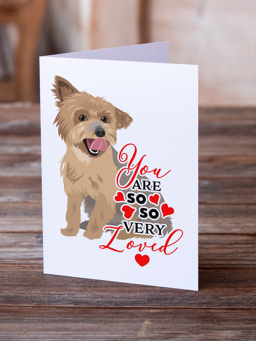 Yorkie Blue and Gold so Loved Greeting Cards Pack of 8 Blank Cards with Envelopes Whimsical A7 Size 5x7