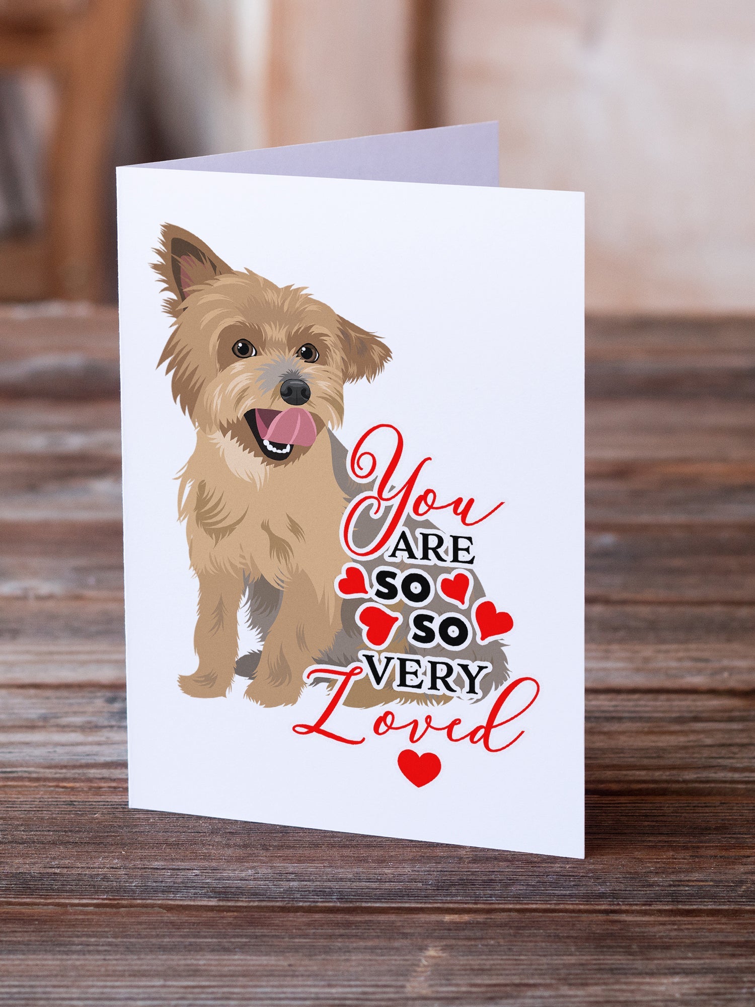 Yorkie Blue and Gold so Loved Greeting Cards Pack of 8 Blank Cards with Envelopes Whimsical A7 Size 5x7