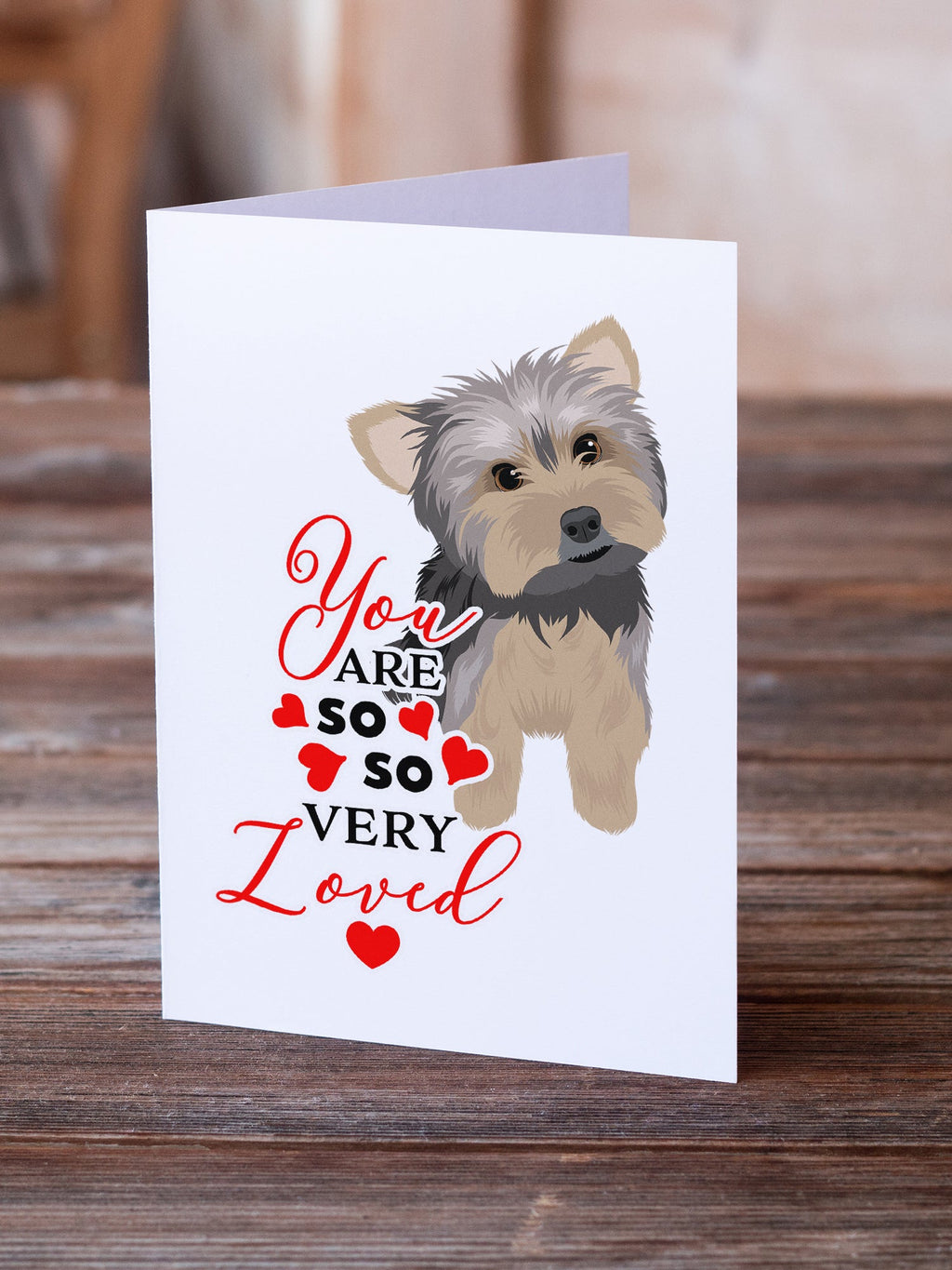 Yorkie Blue and Tan #2 so Loved Greeting Cards Pack of 8 Blank Cards with Envelopes Whimsical A7 Size 5x7