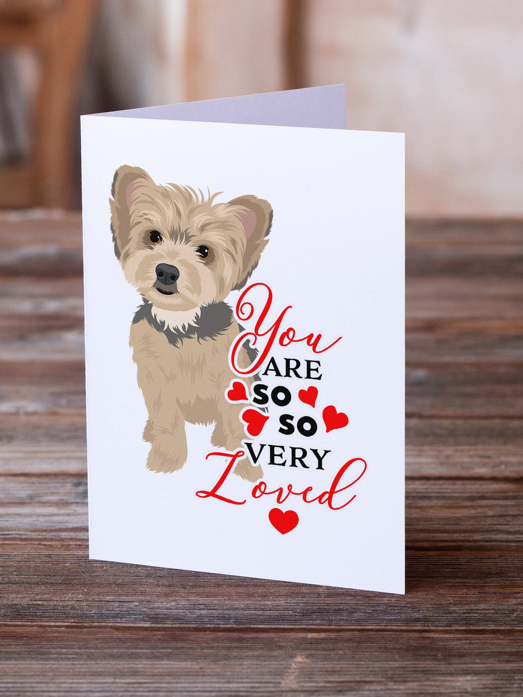 Yorkie Blue and Tan Puppy so Loved Greeting Cards Pack of 8 Blank Cards with Envelopes Whimsical A7 Size 5x7