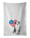 Australian Shepherd Blue Merle #1 Patriotic Kitchen Towel Set of 2 White Dish Towels Decorative Bathroom Hand towel for Hand, Face, Hair, Yoga, Tea, Dishcloth, 19 X 28", White