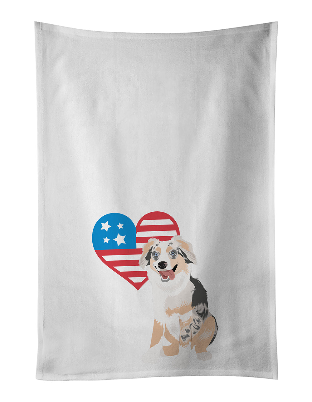 Australian Shepherd Blue Merle Puppy #1 Patriotic Kitchen Towel Set of 2 White Dish Towels Decorative Bathroom Hand towel for Hand, Face, Hair, Yoga, Tea, Dishcloth, 19 X 28", White
