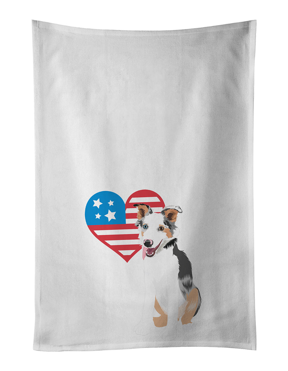 Australian Shepherd Blue Merle Puppy #2 Patriotic Kitchen Towel Set of 2 White Dish Towels Decorative Bathroom Hand towel for Hand, Face, Hair, Yoga, Tea, Dishcloth, 19 X 28", White