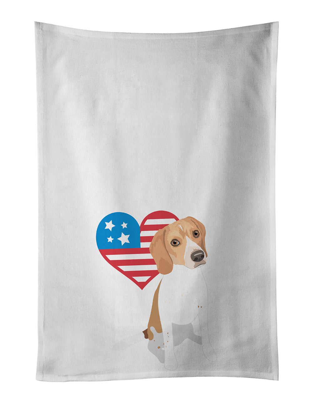 Beagle Red and White Red Ticked #3 Patriotic Kitchen Towel Set of 2 White Dish Towels Decorative Bathroom Hand towel for Hand, Face, Hair, Yoga, Tea, Dishcloth, 19 X 28", White