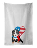 Bernese Mountain Dog Puppy #1 Patriotic Kitchen Towel Set of 2 White Dish Towels Decorative Bathroom Hand towel for Hand, Face, Hair, Yoga, Tea, Dishcloth, 19 X 28", White
