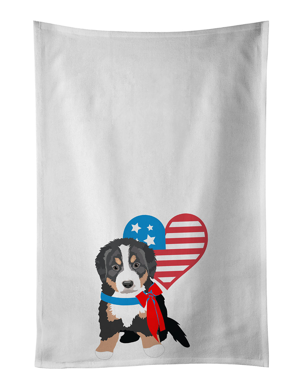 Bernese Mountain Dog Puppy #1 Patriotic Kitchen Towel Set of 2 White Dish Towels Decorative Bathroom Hand towel for Hand, Face, Hair, Yoga, Tea, Dishcloth, 19 X 28", White