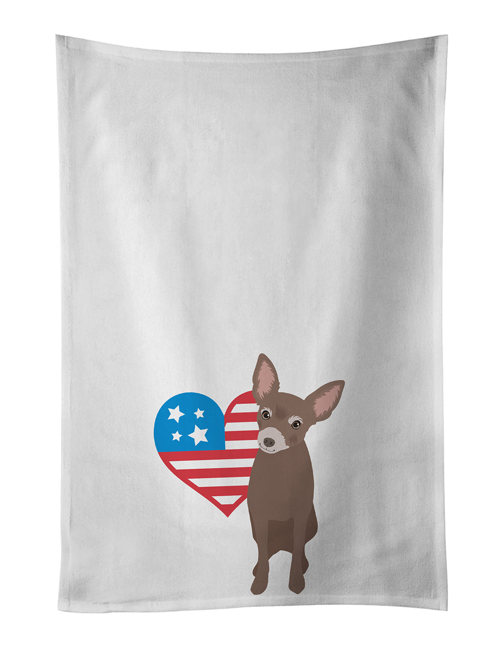 Chihuahua Chocolate #2 Patriotic Kitchen Towel Set of 2 White Dish Towels Decorative Bathroom Hand towel for Hand, Face, Hair, Yoga, Tea, Dishcloth, 19 X 28", White