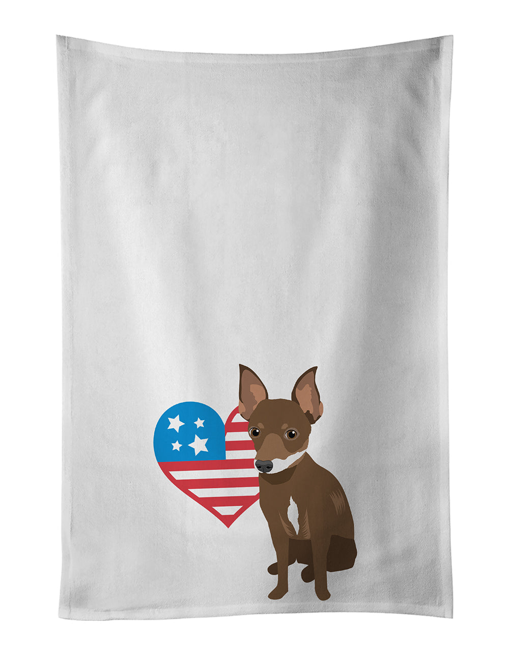 Chihuahua Chocolate and White #2 Patriotic Kitchen Towel Set of 2 White Dish Towels Decorative Bathroom Hand towel for Hand, Face, Hair, Yoga, Tea, Dishcloth, 19 X 28", White