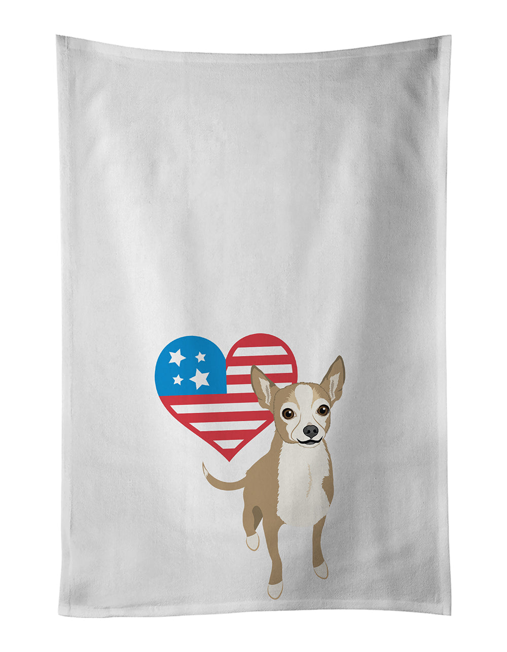Chihuahua Silver and Tan Patriotic Kitchen Towel Set of 2 White Dish Towels Decorative Bathroom Hand towel for Hand, Face, Hair, Yoga, Tea, Dishcloth, 19 X 28", White
