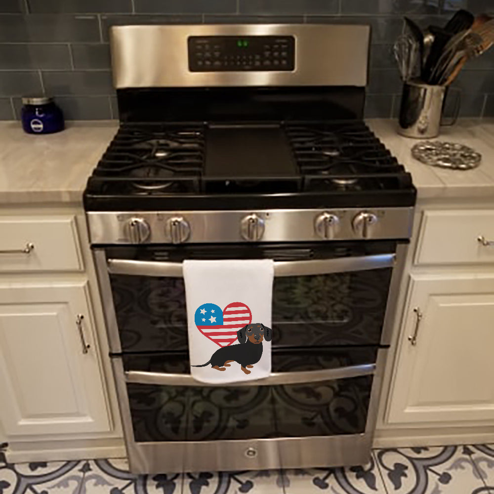 Dachshund Black and Tan #1Patriotic Kitchen Towel Set of 2 White Dish Towels Decorative Bathroom Hand towel for Hand, Face, Hair, Yoga, Tea, Dishcloth, 19 X 28", White
