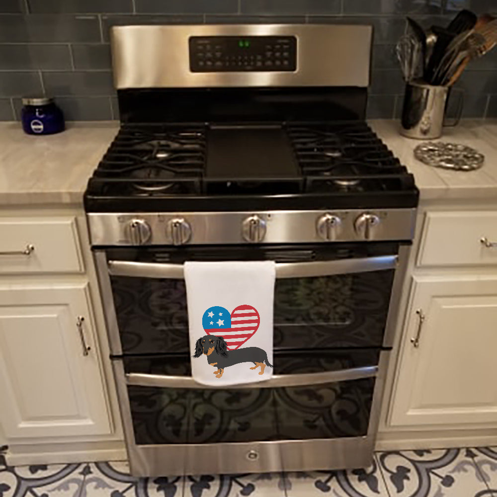 Dachshund Black and Tan #2 Patriotic Kitchen Towel Set of 2 White Dish Towels Decorative Bathroom Hand towel for Hand, Face, Hair, Yoga, Tea, Dishcloth, 19 X 28", White