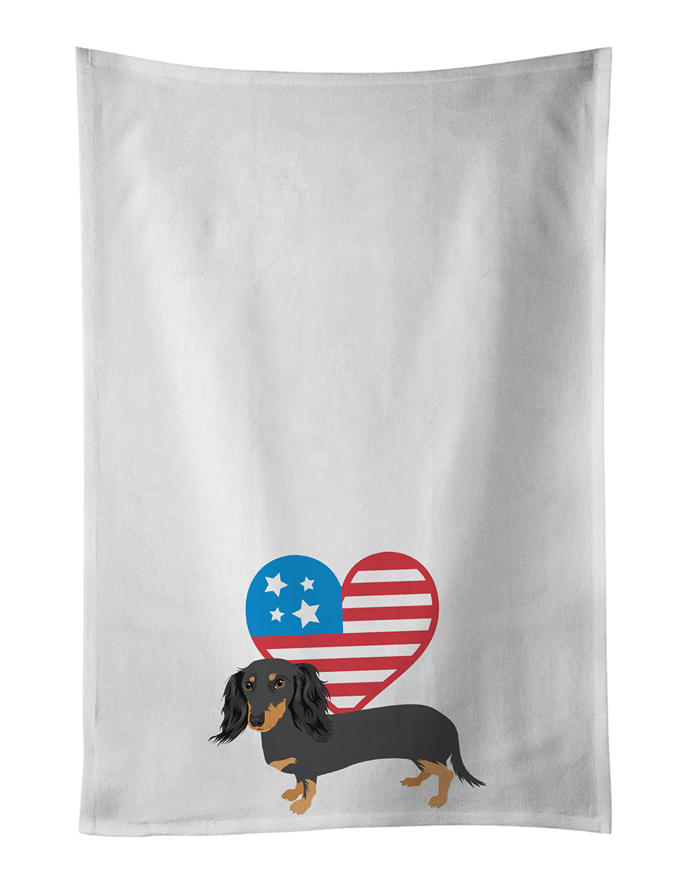 Dachshund Black and Tan #2 Patriotic Kitchen Towel Set of 2 White Dish Towels Decorative Bathroom Hand towel for Hand, Face, Hair, Yoga, Tea, Dishcloth, 19 X 28", White