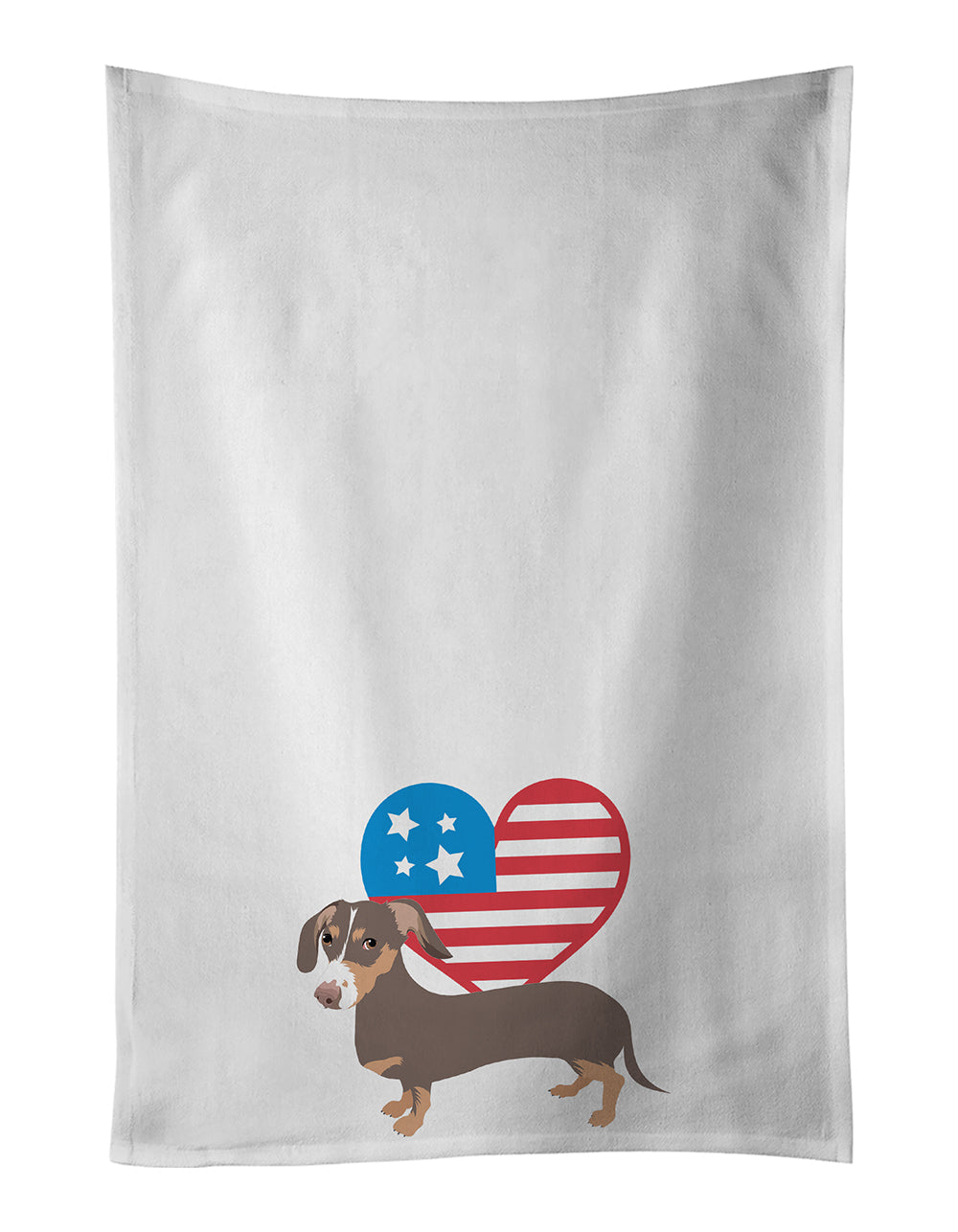 Dachshund Chocolate and Tan Patriotic Kitchen Towel Set of 2 White Dish Towels Decorative Bathroom Hand towel for Hand, Face, Hair, Yoga, Tea, Dishcloth, 19 X 28", White