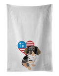 Dachshund Dapple #1 Patriotic Kitchen Towel Set of 2 White Dish Towels Decorative Bathroom Hand towel for Hand, Face, Hair, Yoga, Tea, Dishcloth, 19 X 28", White