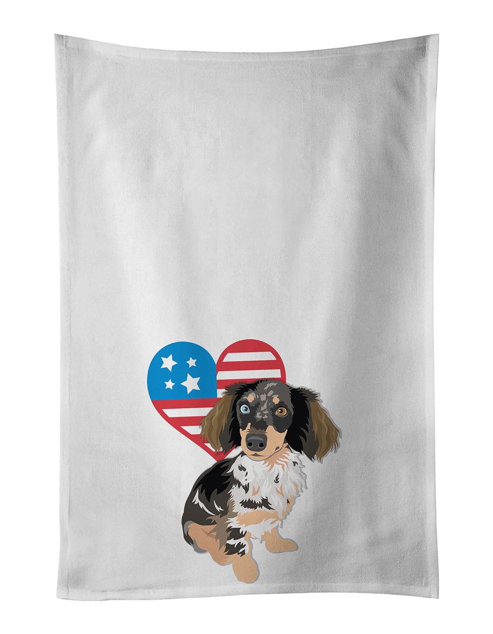 Dachshund Dapple #1 Patriotic Kitchen Towel Set of 2 White Dish Towels Decorative Bathroom Hand towel for Hand, Face, Hair, Yoga, Tea, Dishcloth, 19 X 28", White