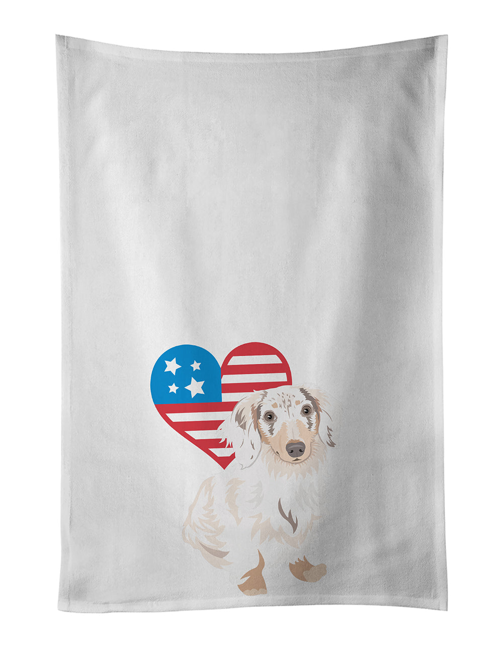 Dachshund Dapple #2 Patriotic Kitchen Towel Set of 2 White Dish Towels Decorative Bathroom Hand towel for Hand, Face, Hair, Yoga, Tea, Dishcloth, 19 X 28", White