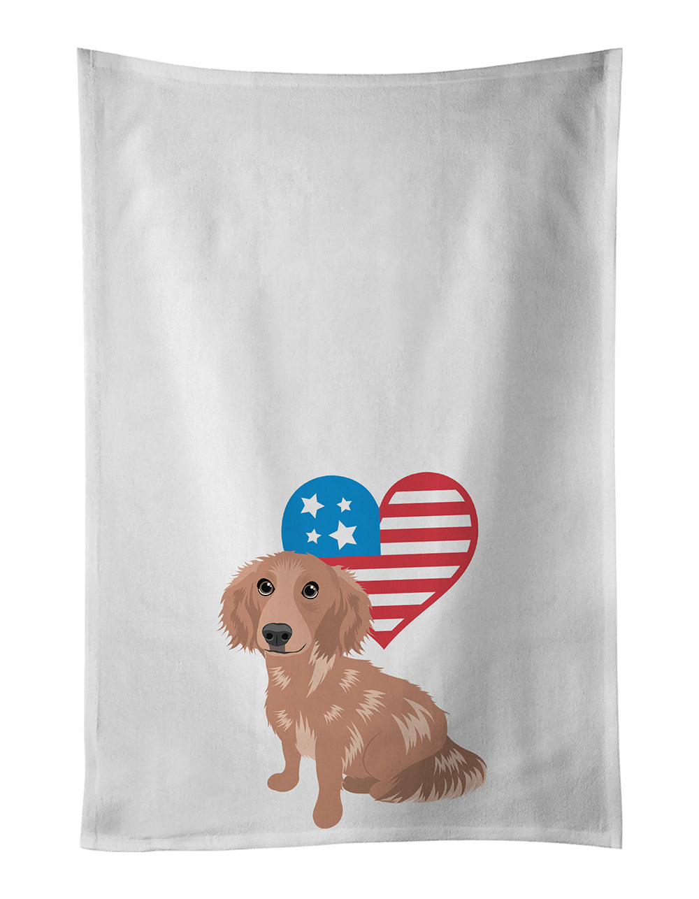 Dachshund Red #2 Patriotic Kitchen Towel Set of 2 White Dish Towels Decorative Bathroom Hand towel for Hand, Face, Hair, Yoga, Tea, Dishcloth, 19 X 28", White