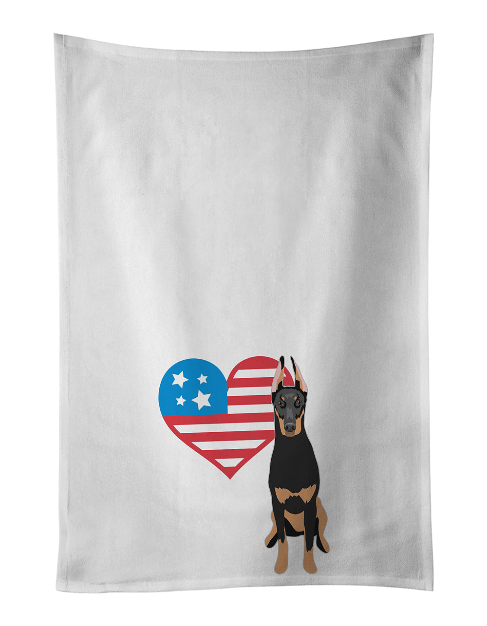 Doberman Pinscher Black and Rust Ears Cropped Patriotic Kitchen Towel Set of 2 White Dish Towels Decorative Bathroom Hand towel for Hand, Face, Hair, Yoga, Tea, Dishcloth, 19 X 28", White