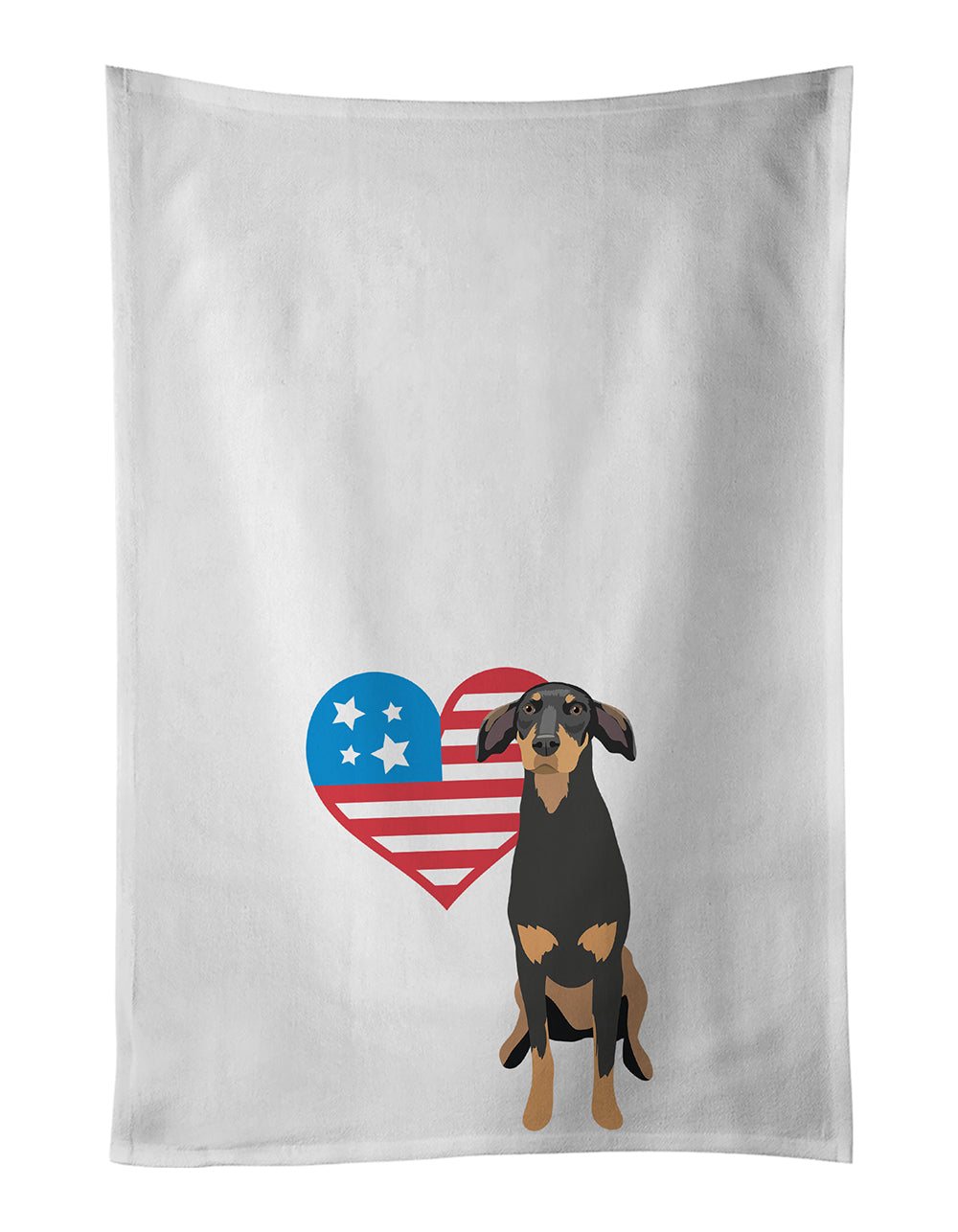 Doberman Pinscher Black and Rust Natural Ears #2 Patriotic Kitchen Towel Set of 2 White Dish Towels Decorative Bathroom Hand towel for Hand, Face, Hair, Yoga, Tea, Dishcloth, 19 X 28", White