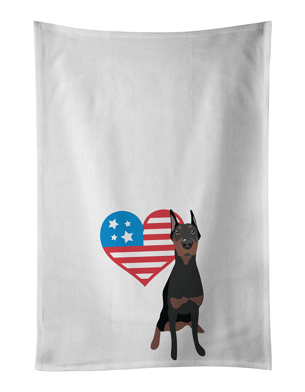 Doberman Pinscher Black Cropped Ears Patriotic Kitchen Towel Set of 2 White Dish Towels Decorative Bathroom Hand towel for Hand, Face, Hair, Yoga, Tea, Dishcloth, 19 X 28", White