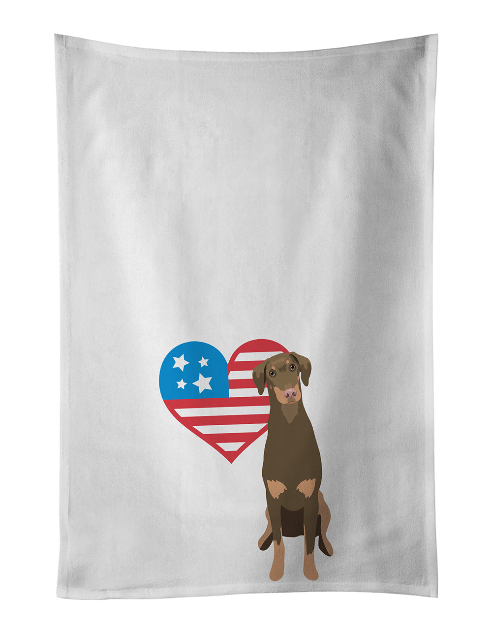 Doberman Pinscher Red and Rust Natural Ears #2 Patriotic Kitchen Towel Set of 2 White Dish Towels Decorative Bathroom Hand towel for Hand, Face, Hair, Yoga, Tea, Dishcloth, 19 X 28", White