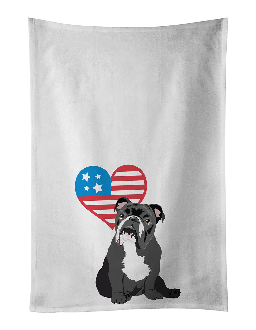 English Bulldog Black and White Patriotic Kitchen Towel Set of 2 White Dish Towels Decorative Bathroom Hand towel for Hand, Face, Hair, Yoga, Tea, Dishcloth, 19 X 28", White