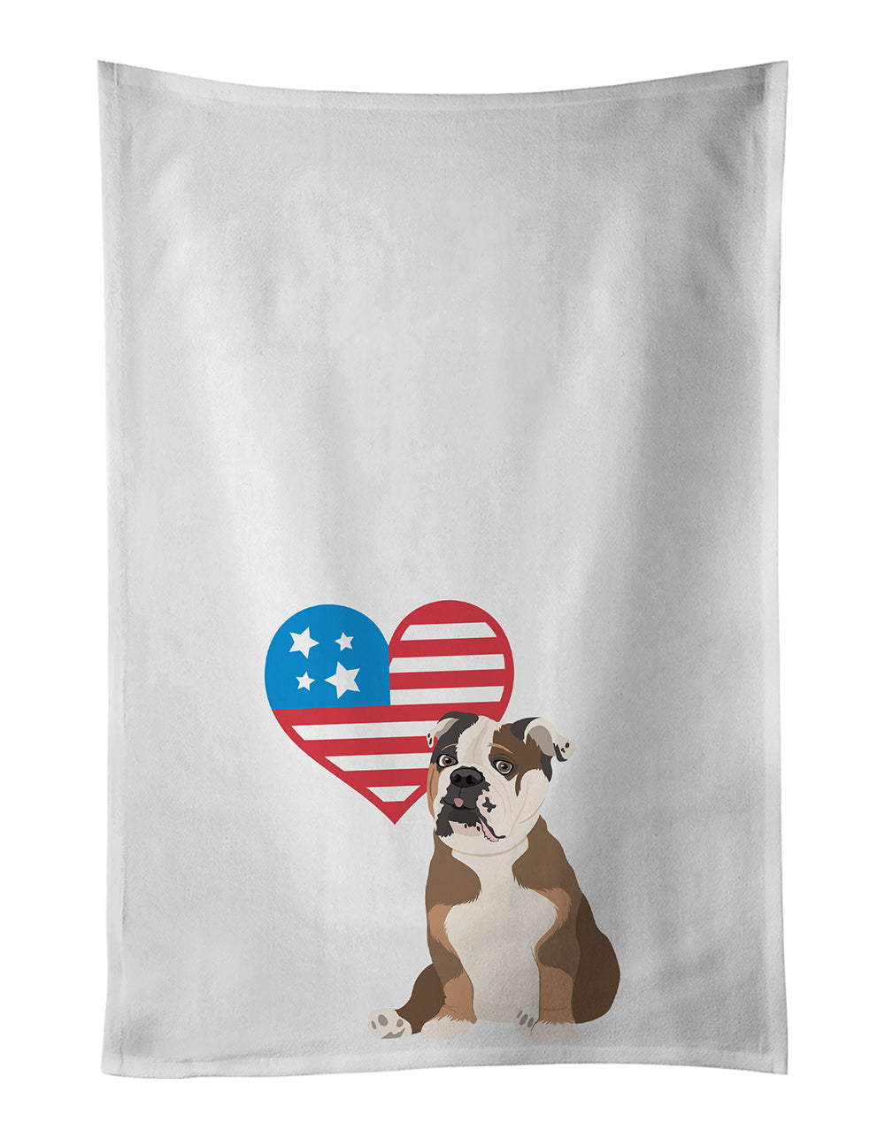 English Bulldog Chocolate Tan Patriotic Kitchen Towel Set of 2 White Dish Towels Decorative Bathroom Hand towel for Hand, Face, Hair, Yoga, Tea, Dishcloth, 19 X 28", White