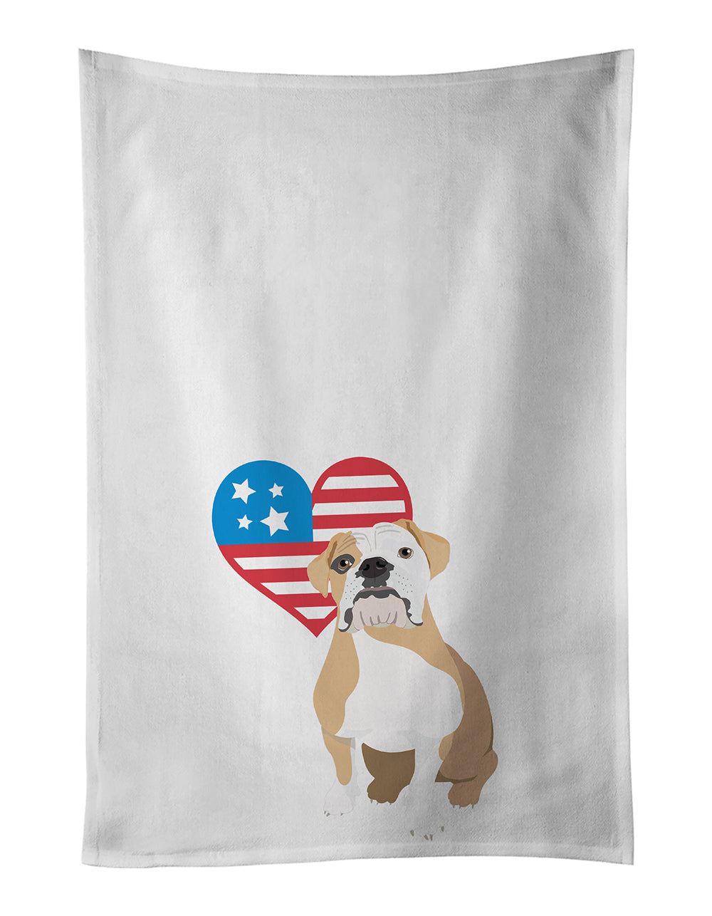 English Bulldog Fawn and White Patriotic Kitchen Towel Set of 2 White Dish Towels Decorative Bathroom Hand towel for Hand, Face, Hair, Yoga, Tea, Dishcloth, 19 X 28", White