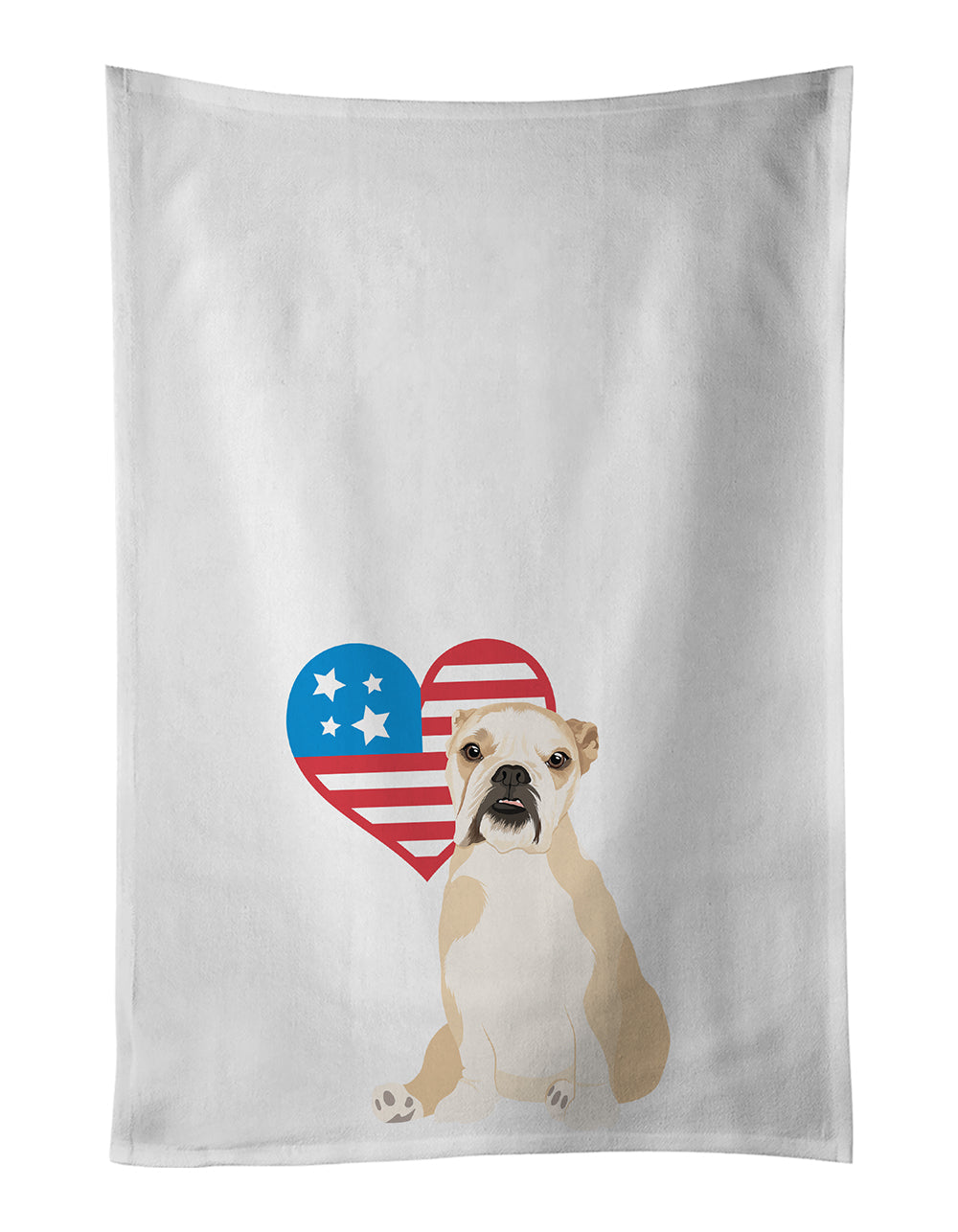 English Bulldog Fawn Puppy Patriotic Kitchen Towel Set of 2 White Dish Towels Decorative Bathroom Hand towel for Hand, Face, Hair, Yoga, Tea, Dishcloth, 19 X 28", White