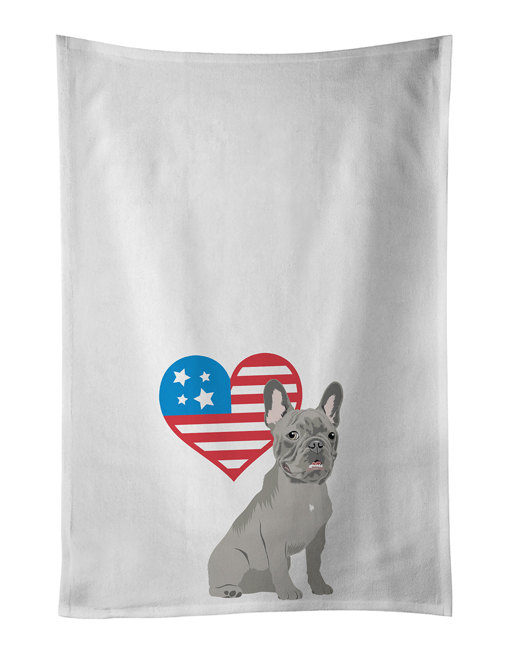 French Bulldog Blue Patriotic Kitchen Towel Set of 2 White Dish Towels Decorative Bathroom Hand towel for Hand, Face, Hair, Yoga, Tea, Dishcloth, 19 X 28", White